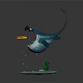 Shark Aquatic Animal with Open Mouth Small Fish Bubbles and Aquatic Plants on Water Ripples