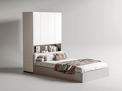 Minimalist Modern Bedroom With Built In Wardrobe Cozy Bed And Soft Pillows 3d model