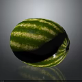 Fresh Ripe Watermelon With Green And Yellow Striped Smooth Surface On Grey Background
