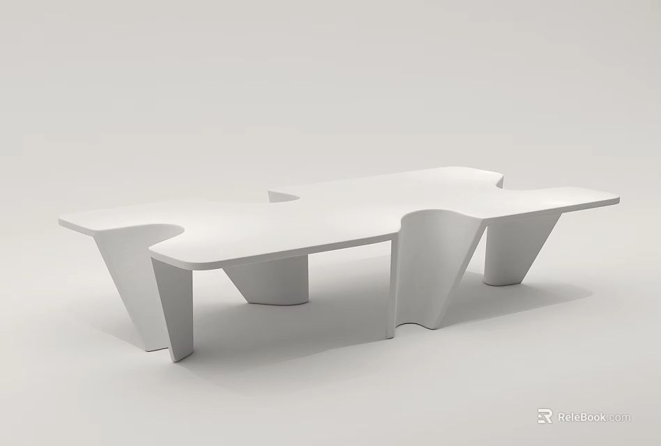 Modern White Coffee Table With Irregular Sculptural Design And Sleek Surface 3d model 