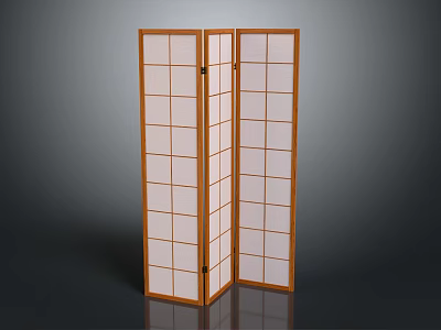 Traditional Wooden Shoji Screen with Grid Design and White Panels for Home Decor 3d model