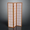 Traditional Wooden Shoji Screen with Grid Design and White Panels for Home Decor