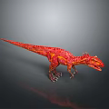 Red And Yellow Dinosaur Model With Detailed Skin In Dynamic Pose On Gray Background