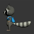 Cartoon Style 3D Game Film Raccoon Character With Gray Fur White Belly And Blue Straps