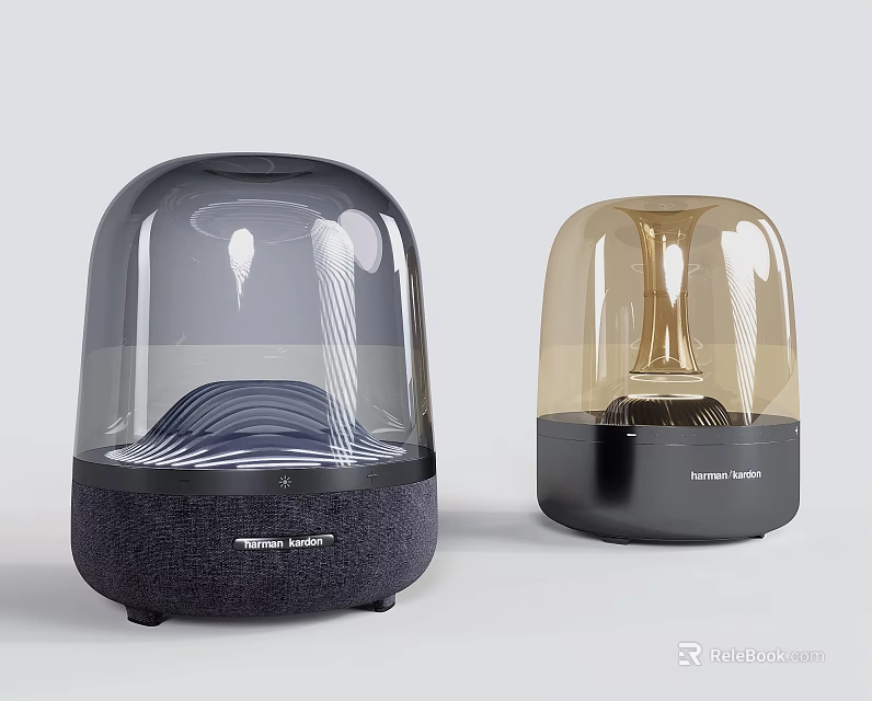 Stylish Modern Wireless Speakers With Transparent Dome And Gold Black Fabric Base Design 3d model 