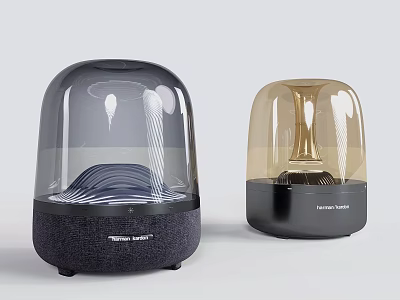 Stylish Modern Wireless Speakers With Transparent Dome And Gold Black Fabric Base Design 3d model