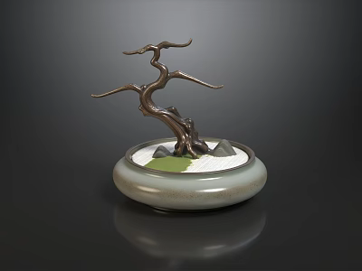 Elegant New Chinese Style Sofa Coffee Table Set With Zen Bonsai Decor For Living Room 3d model