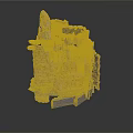 Rock Cliff Structure 3D Model With Layered Stones And Small Architectural Elements