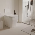 Modern White Toilet In Minimalist Bathroom With Shower And Accessories