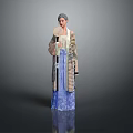 Elegant Traditional Long Coat With Fur Trim And Blue Lace Dress Design