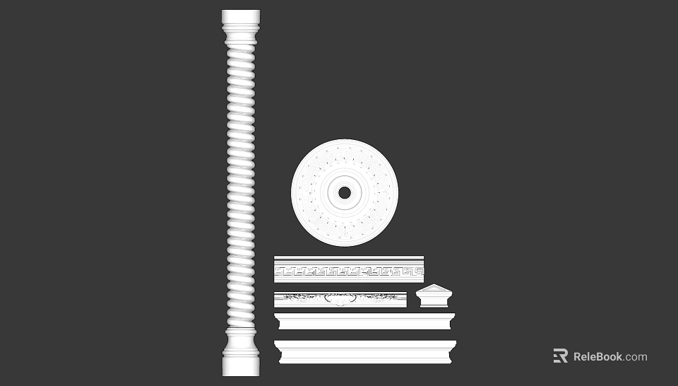 Gypsum Molding with Spiral Column Circular Decorative Plate and Various Decorative Profiles 3d model 