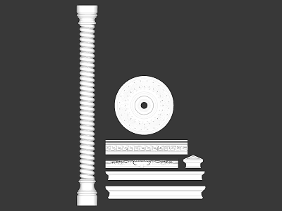 Gypsum Molding with Spiral Column Circular Decorative Plate and Various Decorative Profiles 3d model