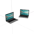 Two Modern Silver Laptops with Open Screens Displaying Ocean Scenery Views 3d model