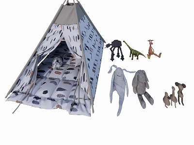 Kids Play Tent With Animal Pattern And Stuffed Toys Dinosaur Figures 3d model