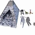 Kids Play Tent With Animal Pattern And Stuffed Toys Dinosaur Figures