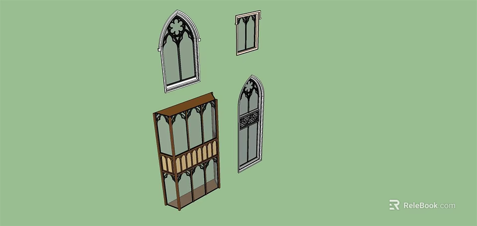 Detailed Gothic Architectural Elements With Stained Glass Windows And Wooden Frames 3d model