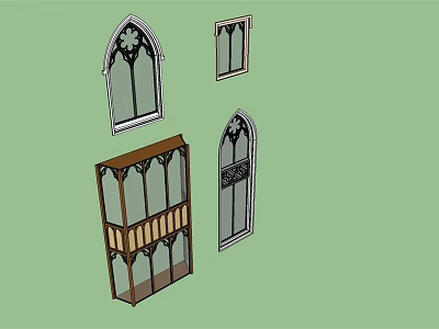 Detailed Gothic Architectural Elements With Stained Glass Windows And Wooden Frames 3d model