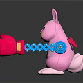 Cute Pink Rabbit Toy Figure With Blue Robot Arms And Red Boxing Gloves