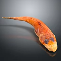 Orange Fish Shaped Household Item in Curved Shape with Reflection on Black Surface 3d model