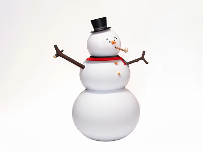 Snowman Garden Decoration With Black Top Hat Red Scarf And Stick Arms 3d model