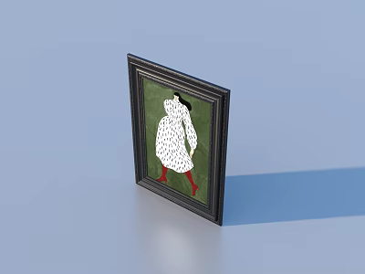 Black Framed Picture With White Polka Dot Figure Red Shoes Green Background And Shadow 3d model