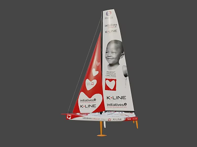 Game Movie Character Featured on Sailboat Model with K-LINE Logo and Red Heart Design 3d model