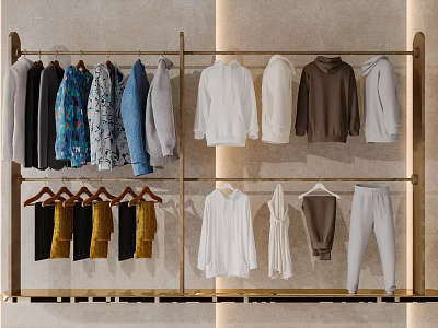 Organized Clothes Rack With Sweaters Coats Shirts And Pants For Retail Clothing 3d model