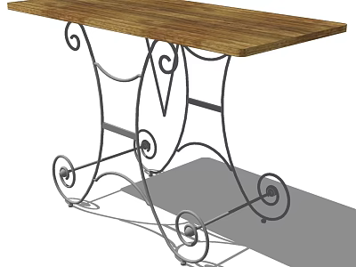 Wooden Top Console Table With Black Metal Scrollwork Frame Design 3d model