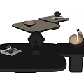 Elegant Modern Coffee Table With Brown Bowl Black Tabletop Book Sculpture Head And Decorative Item