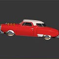 Red Car Airplane Hybrid Model with Blue Yellow Wings and Propeller Decoration on Reflective Surface