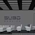 Modern Conference Room Interior With White Seating Grid Ceiling And Lighting