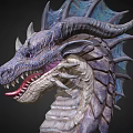 Detailed 3D Dragon Head Model With Scaled Skin Horns And Open Mouth