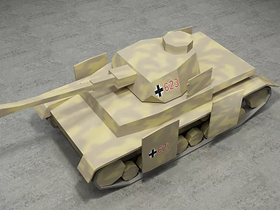 Sand Colored Camouflage Tank With Number 533 And Cross Symbol On Gray Ground 3d model Sand Colored Camouflage Tank With Number 533 And Cross Symbol On Gray Ground 3d model