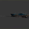 Work Boat On Sand Ground With Crane And Deck Equipment