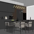 Modern Restaurant Kitchen With Black Gray Cabinets Island Pendant Lights And Coffee Machine
