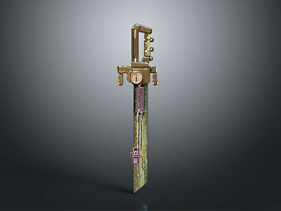 Ancient Weapon Sword Featuring Golden Hilt And Green Purple Blade Details 3d model
