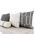 Contemporary Sofa Pillows with Textured Knit and Striped Patterns in Neutral Hues