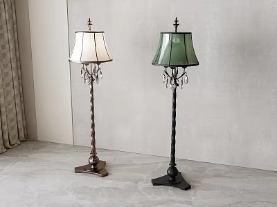 Floor Lamps With Spiral Bases And Crystal Decorations White Green Lampshades Brass Black Finishes 3d model