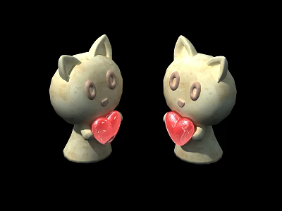 Adorable Cat Decorative Figurine Set Holding Red Hearts Home Ornament Decoration 3d model
