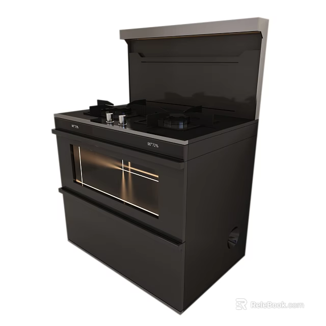 Modern Black Integrated Kitchen Appliance With Gas Burners And Built In Oven 3d model 