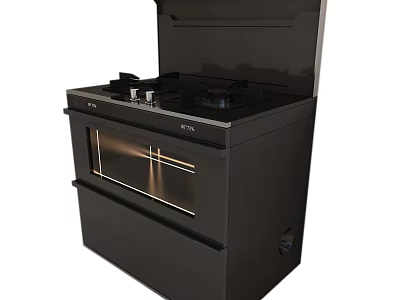 Modern Black Integrated Kitchen Appliance With Gas Burners And Built In Oven 3d model