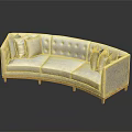 Curved Multi Seat Sofa with Light Gray Fabric and Blue Gray Cushions on Wooden Legs
