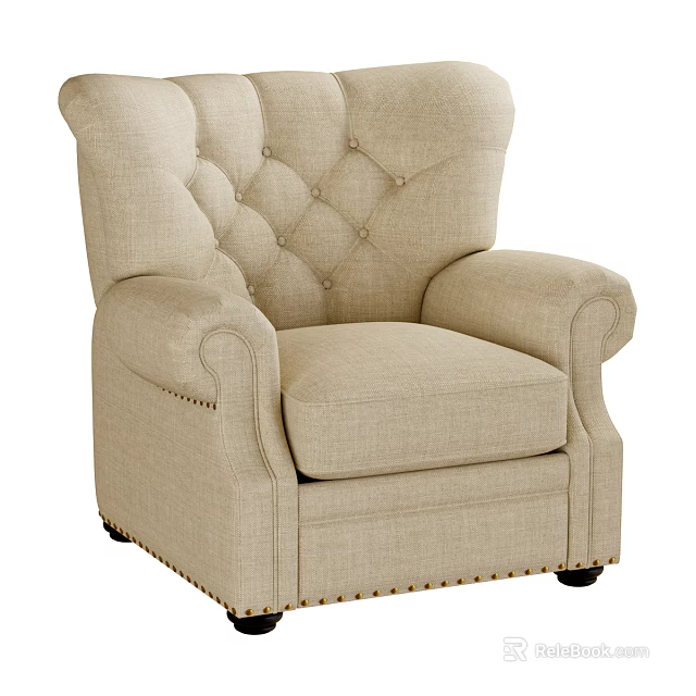 Beige Single Sofa With Button Tufted Back Rolled Arms And Nailhead Trim 3d model