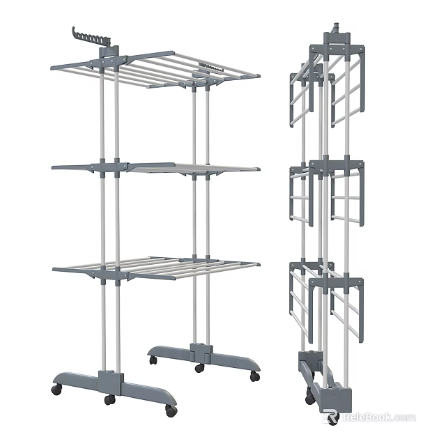 Adjustable Metal Storage Rack With Multiple Tiers And Mobile Wheels 3d model 