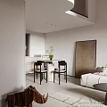 Soft Neutral Toned Modern Dining And Living Space With Round Marble Table And Elegant Chairs