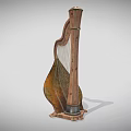 Wooden Classical Harp String Musical Instrument With Decorative Design And Handcrafted Details 3d model