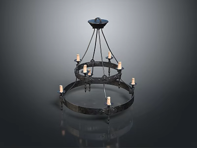 Vintage Iron Chandelier With Double Ring Structure And Candle Lights Design 3d model