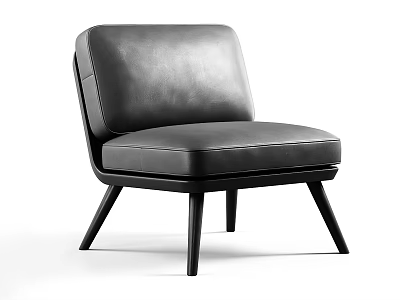 Stylish Black Leather Single Sofa With Modern Design And Wooden Legs 3d model