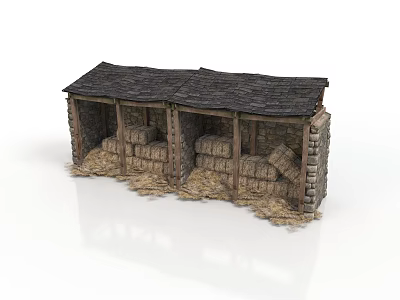 Rustic Style Stone Barn Stone Barn Barn Wood Stakes Hay Stack Farmhouse Country Building Farm Harvests Livestock Farm Farm Fun 3d model