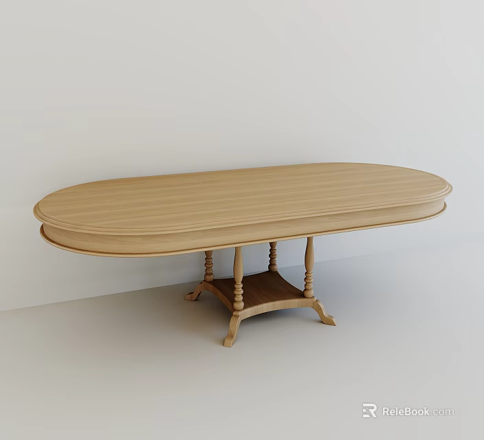 Oval Wooden Dining Table With Simple Design And Elegant Carved Legs 3d model 